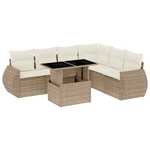 vidaXL 7-delige Loungeset met kussens poly rattan beige