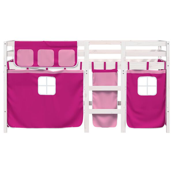 vidaXL Kinderhoogslaper met gordijnen 90x190 cm grenenhout roze
