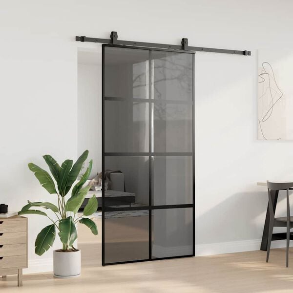 vidaXL Schuifdeur met beslagset 102,5x205 cm gehard glas zwart