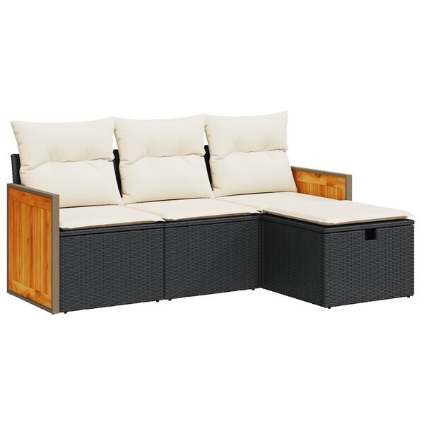 vidaXL 4-delige Loungeset met kussens poly rattan zwart
