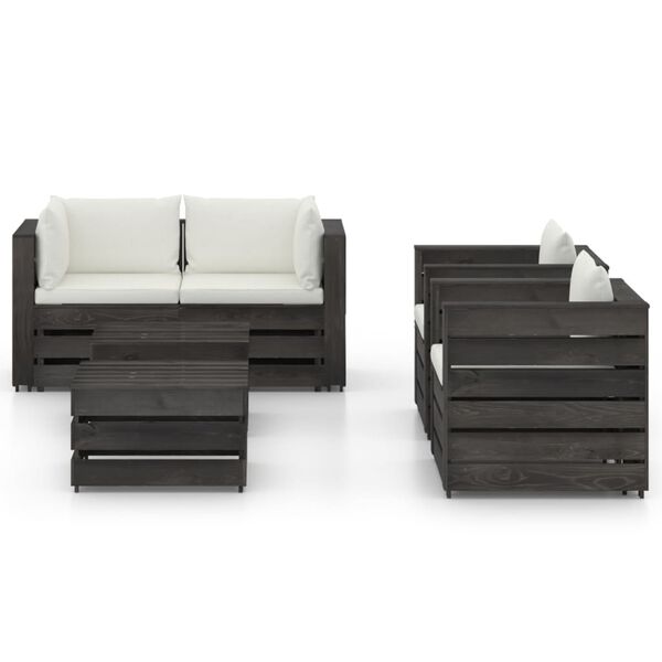 vidaXL 6-delige Loungeset met kussens grijs ge&iuml;mpregneerd hout