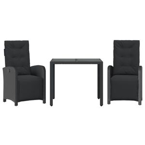 vidaXL 3-delige Bistroset met kussens poly rattan zwart