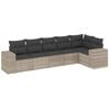 vidaXL 6-delige Loungeset met kussens poly rattan lichtgrijs