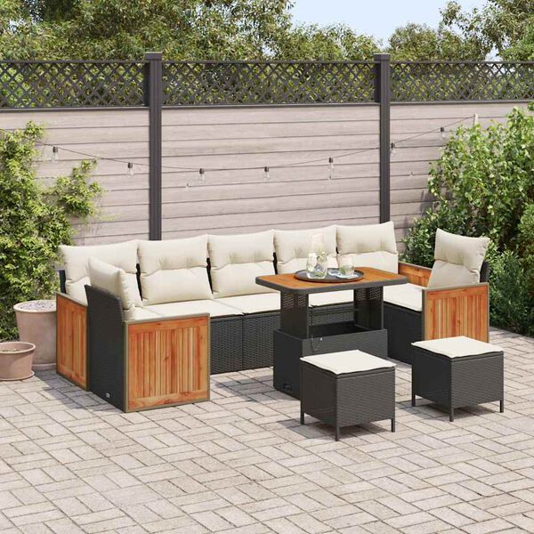 vidaXL Tuin Sofa Set met kussen 10 pcs Zwart en cr&egrave;me
