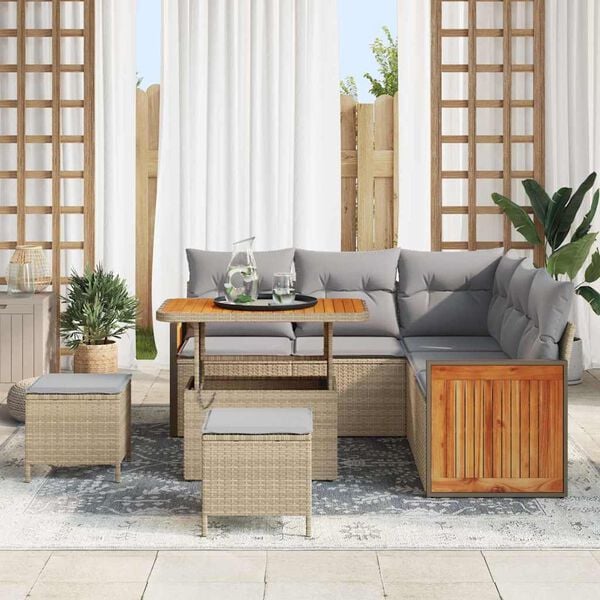 vidaXL Tuin Sofa Set met kussen 8 pcs beige en lichtgrijs
