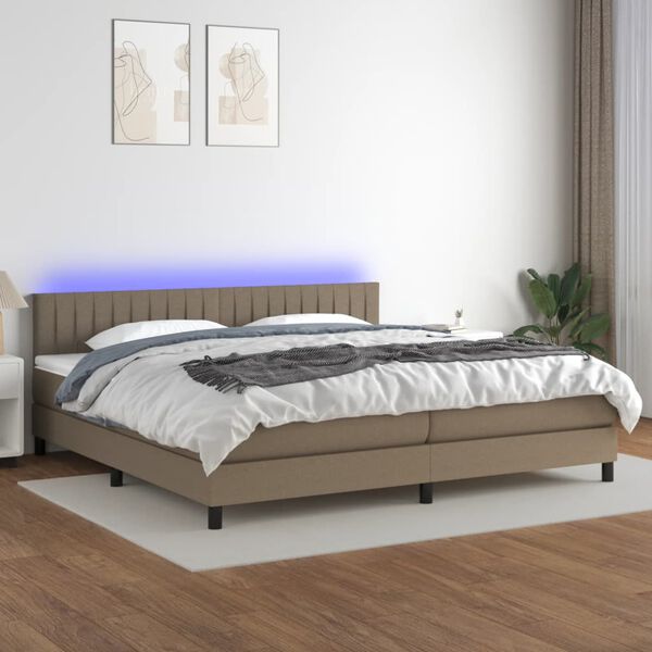 vidaXL Boxspring met matras en LED stof taupe 200x200 cm