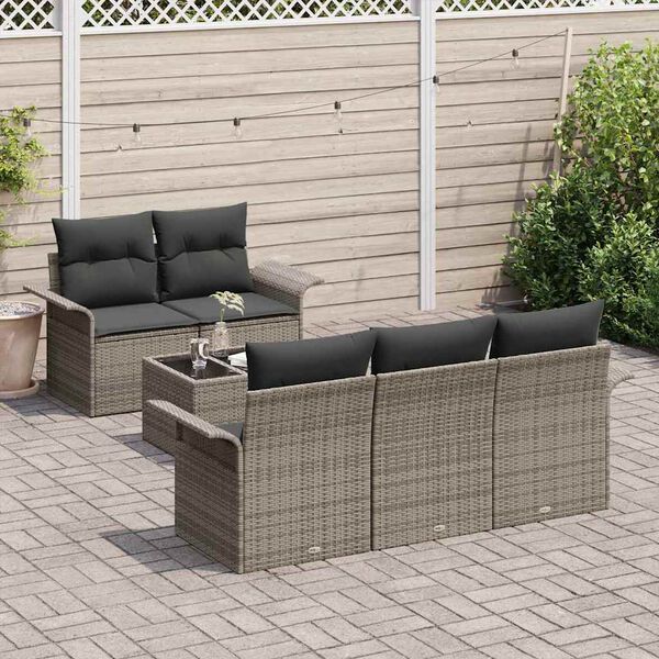 vidaXL Bankstel met kussen 6 pcs Grijs poly rattan