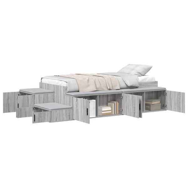 vidaXL Opbergbedframe met opslag Grijs Sonoma 80 cm Bewerkt hout