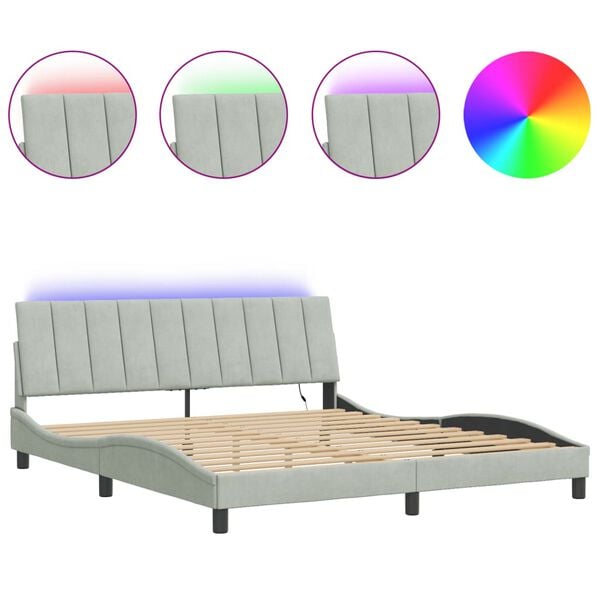 vidaXL Bedframe met LED zonder matras "Hanko" fluweel lichtgrijs 180x200 cm