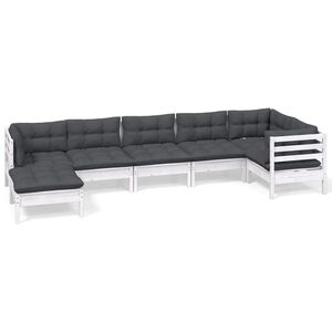 vidaXL 7-delige Loungeset met kussens massief grenenhout wit