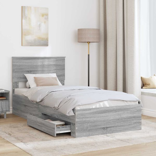 vidaXL Bedframe met hoofdeinde Grijs Sonoma 100 x 200 cm Bewerkt hout