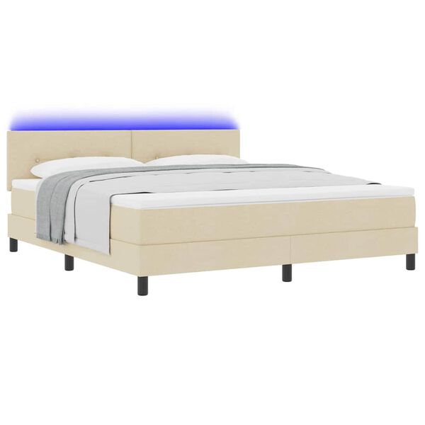 vidaXL Boxspring bed met matras met LED Cr&egrave;me 180 x 200 cm Stof