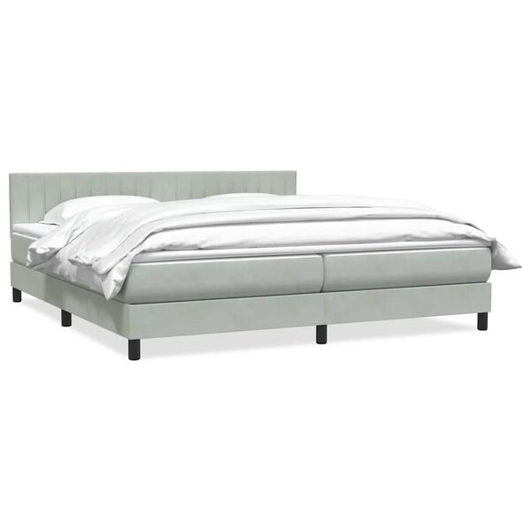 vidaXL Boxspring met matras fluweel lichtgrijs 180x210 cm