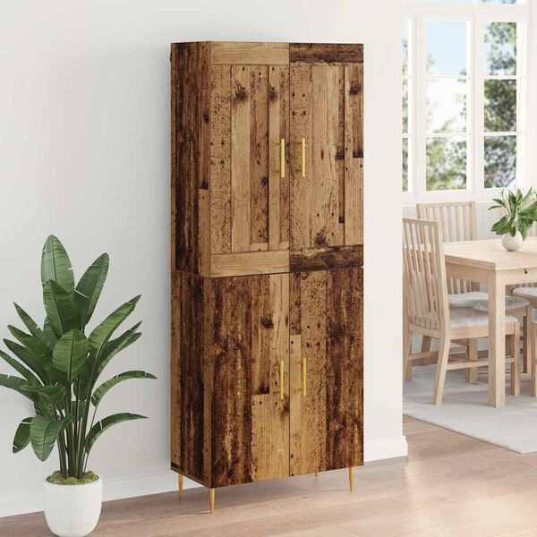 vidaXL Hoge kast Oud Hout 69,5 x 34 x 180 cm Bewerkt hout