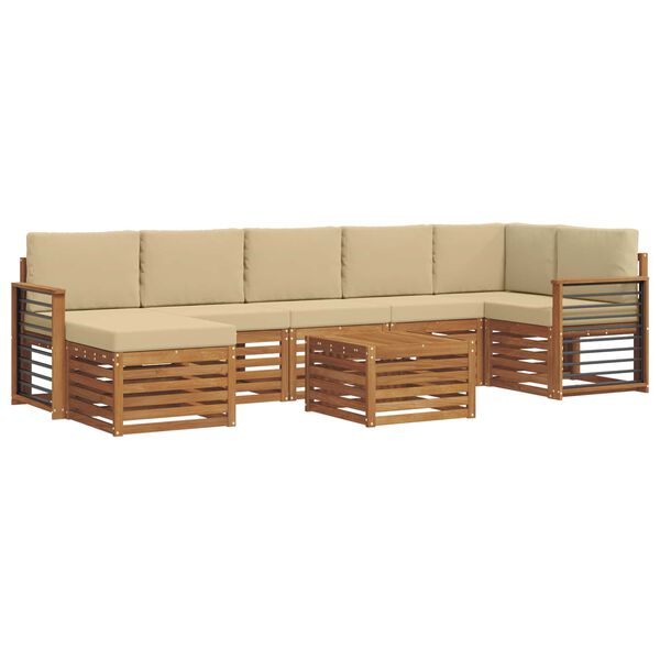 vidaXL Sofa-Sets 8 pcs Natuurlijk en Beige Massief Acaciahout