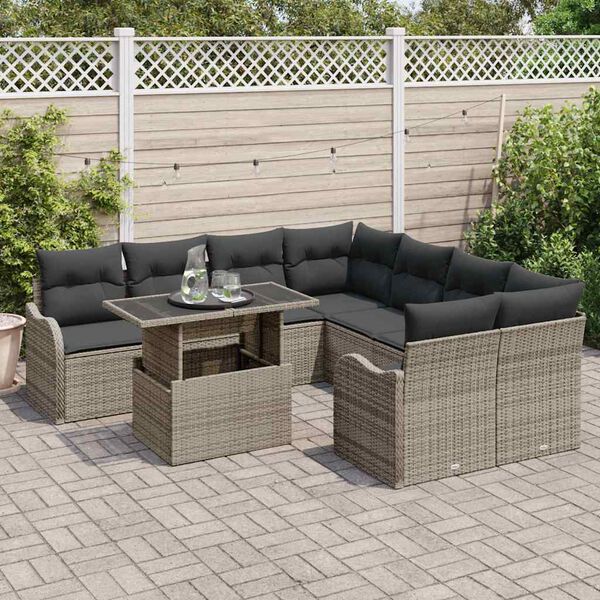 vidaXL Tuin Sofa Set met kussen 9 pcs Grijs Poly riet
