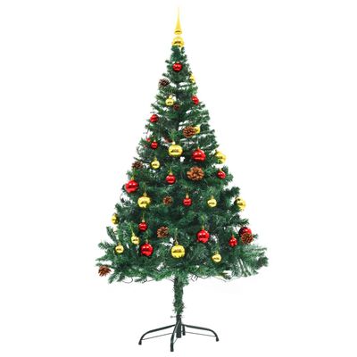 vidaXL Kunstkerstboom met kerstballen en LED's 150 cm groen