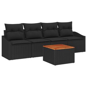 vidaXL Tuinbankenset met kussen 5 pcs Zwart poly rattan