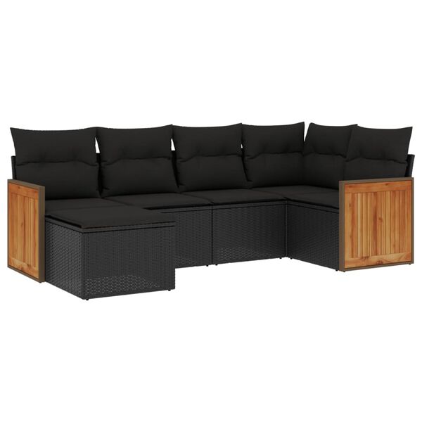 vidaXL 6-delige Loungeset met kussens poly rattan zwart