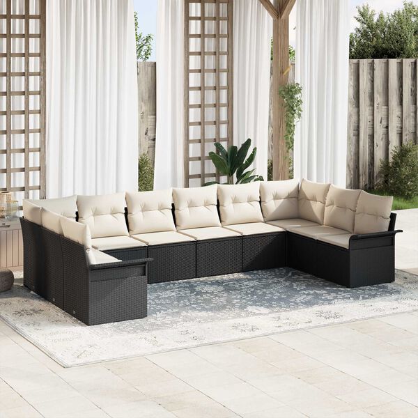 vidaXL Tuin Sofa Set met opslag 10 pcs Zwart poly rattan