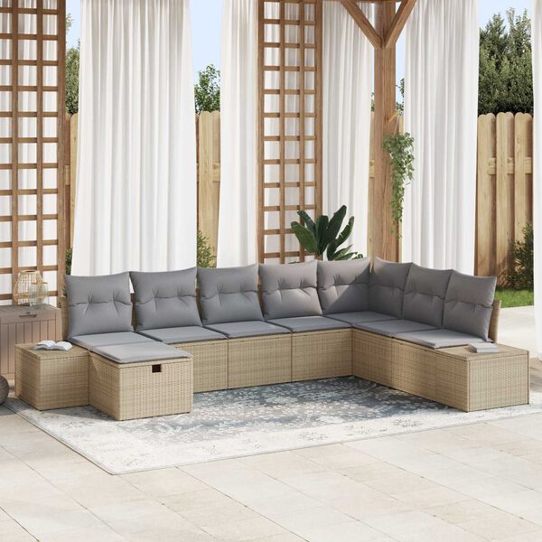 vidaXL Tuin Sofa Set met kussen 8 pcs Beige poly rattan