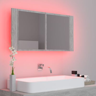 vidaXL Badkamerkast met spiegel en LED 90x12x45 cm acryl betongrijs