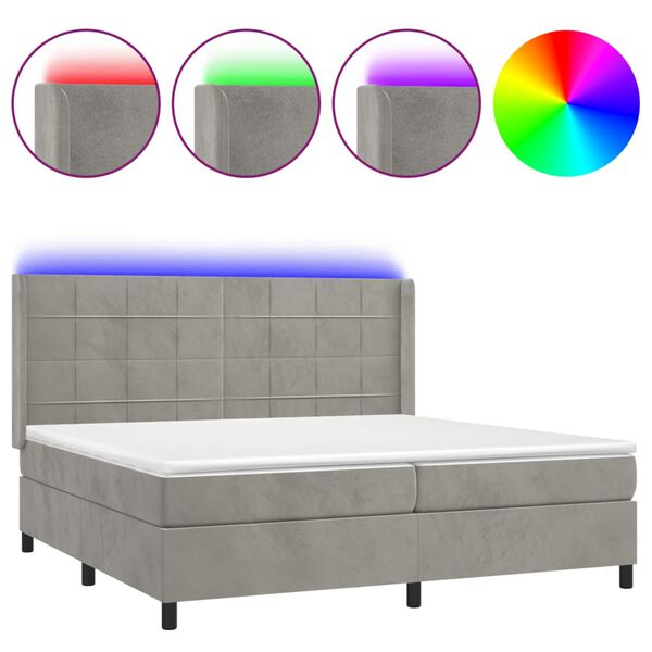 vidaXL Boxspring met matras en LED fluweel lichtgrijs 200x200 cm