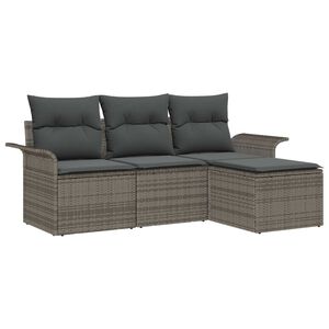 vidaXL Bankstel met kussen 4 pcs Grijs poly rattan