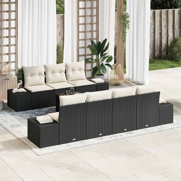 vidaXL Tuin Sofa Set met kussen 8 pcs Zwart en Cr&egrave;me poly rattan