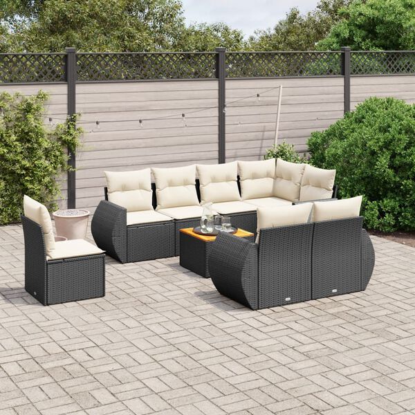 vidaXL 9-delige Loungeset met kussens poly rattan zwart