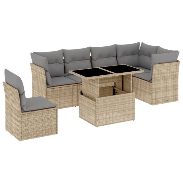 vidaXL 7-delige Loungeset met kussens poly rattan beige