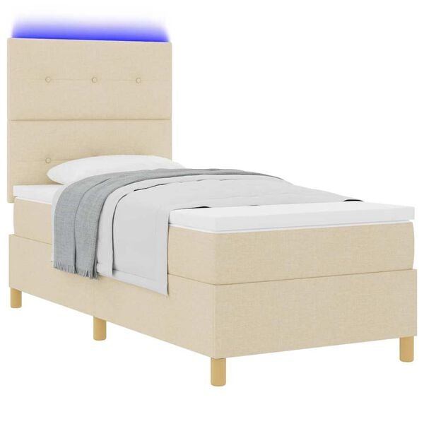 vidaXL LED Box Spring Bed met matras Cr&egrave;me 90 x 200 cm Stof