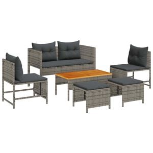 vidaXL Tuinbankenset met kussen 6 pcs Grijs en Donkergrijs poly rattan