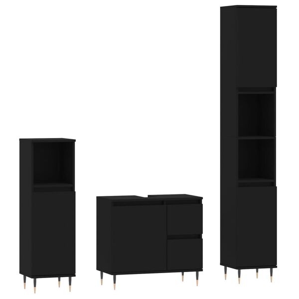 vidaXL 3-delige Badkamermeubelset bewerkt hout zwart