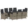vidaXL Tuin eettafelset met kussen 9 pcs Grijs poly rattan
