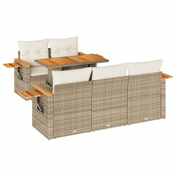 vidaXL 6-delige Loungeset met kussens poly rattan acacia beige