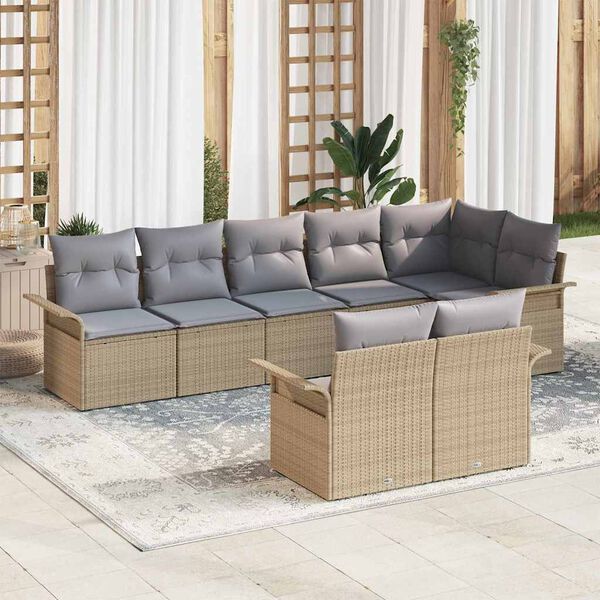 vidaXL Tuin Sofa Set met opslag 8 pcs Beige poly rattan