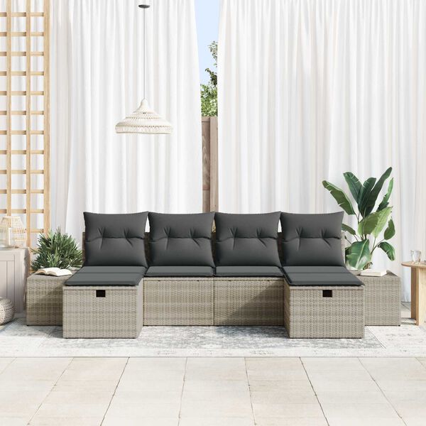 vidaXL Tuin Sofa Set met kussen 6 pcs Lichtgrijs poly rattan