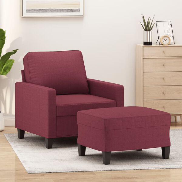 vidaXL Fauteuil met voetenbank 60 cm stof wijnrood