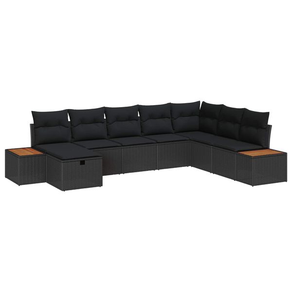 vidaXL Tuin Sofa Set met kussen met opslag Zwart poly rattan