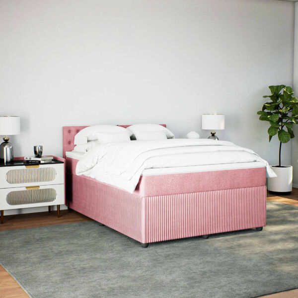 vidaXL Boxspring met matras fluweel roze 140x200 cm