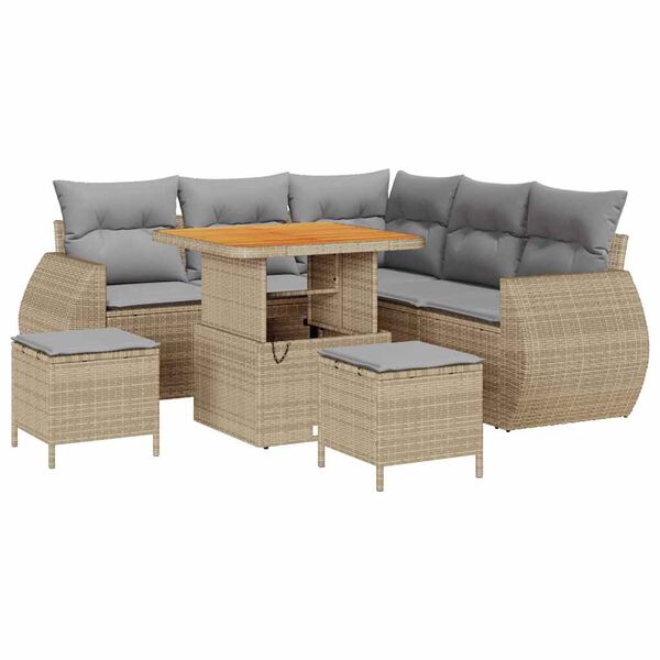 vidaXL Tuin Sofa Set met kussen 8 pcs Beige en Licht Grijs poly rattan