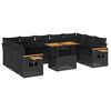vidaXL 10-delige Loungeset met kussens poly rattan acacia zwart