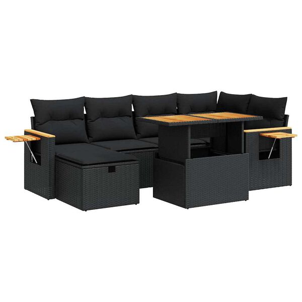 vidaXL 8-delige Loungeset met kussens poly rattan zwart