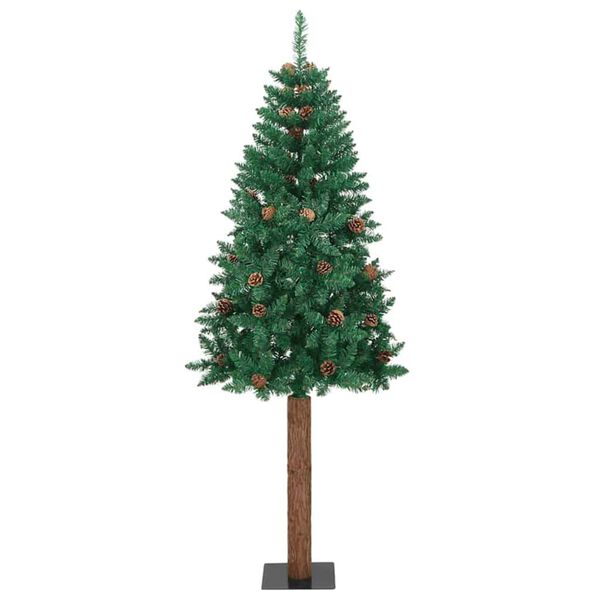vidaXL Slanke Kerstboom Groen 210 cm PVC en massief dennenhout