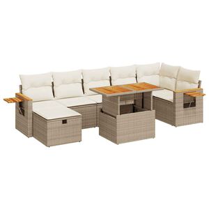 vidaXL 5-delige Loungeset met kussens poly rattan beige