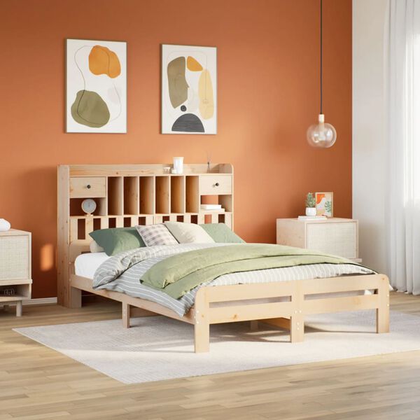 vidaXL Bed met boekenkast zonder matras massief grenenhout 150x200 cm