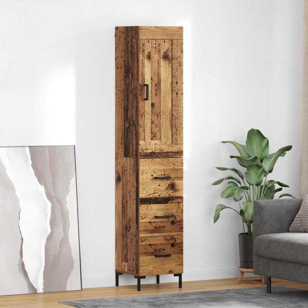 vidaXL Highboard met lade Oud Hout 34,5 x 34 x 180 cm Bewerkt hout