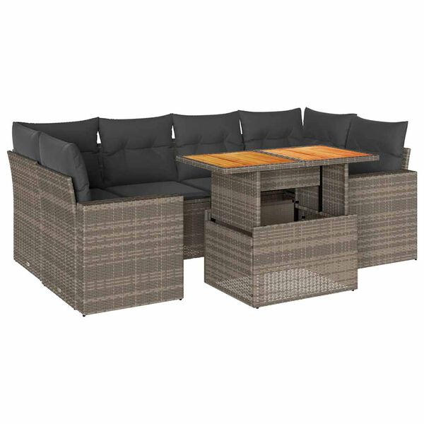 vidaXL 7-delige Loungeset met kussens poly rattan grijs