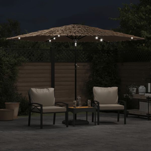 vidaXL Parasol met LED's en stalen paal 288x288x225 cm bruin